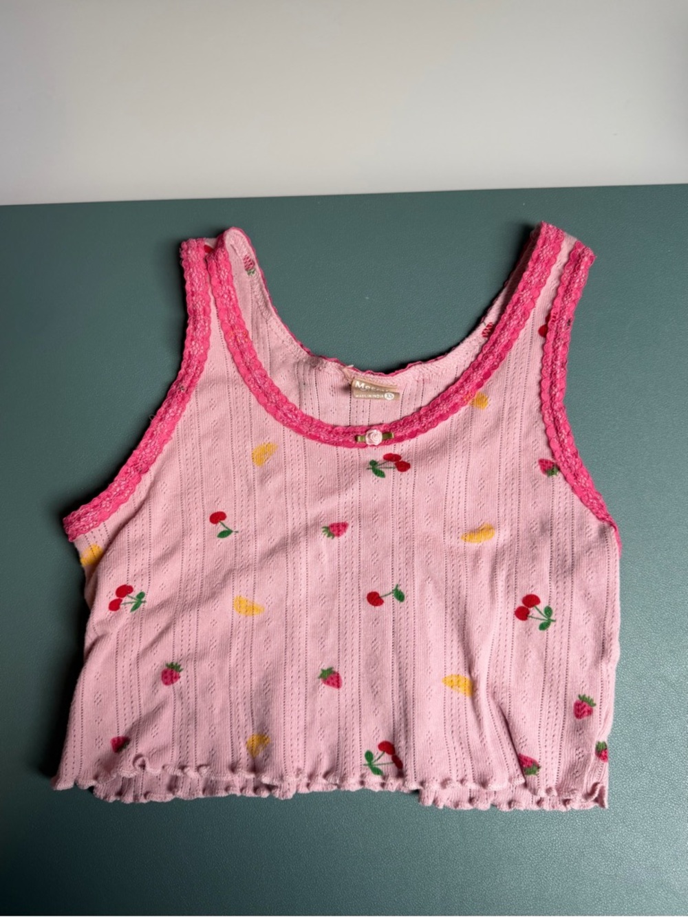Messy Bun Just Chillin Pink Fruit Tank Top XS 100% Cotton
